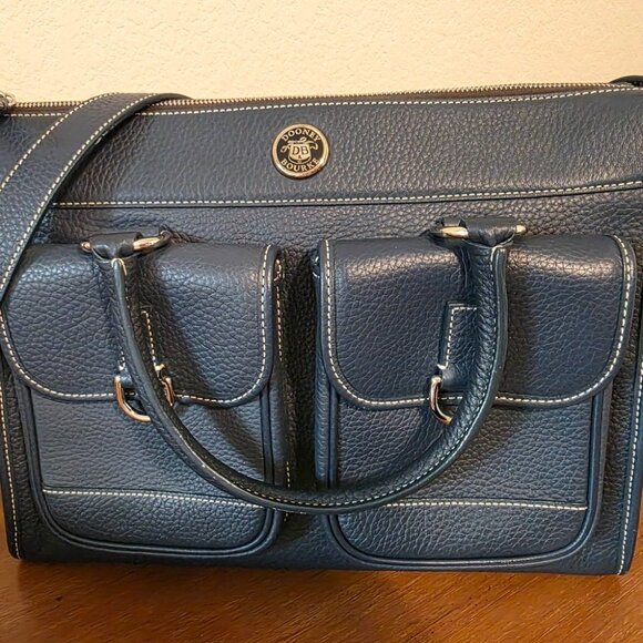 Dooney & Bourke Navy All-Weather Pebbled Leather Satchel With Adjustable Strap - Picture 13 of 13